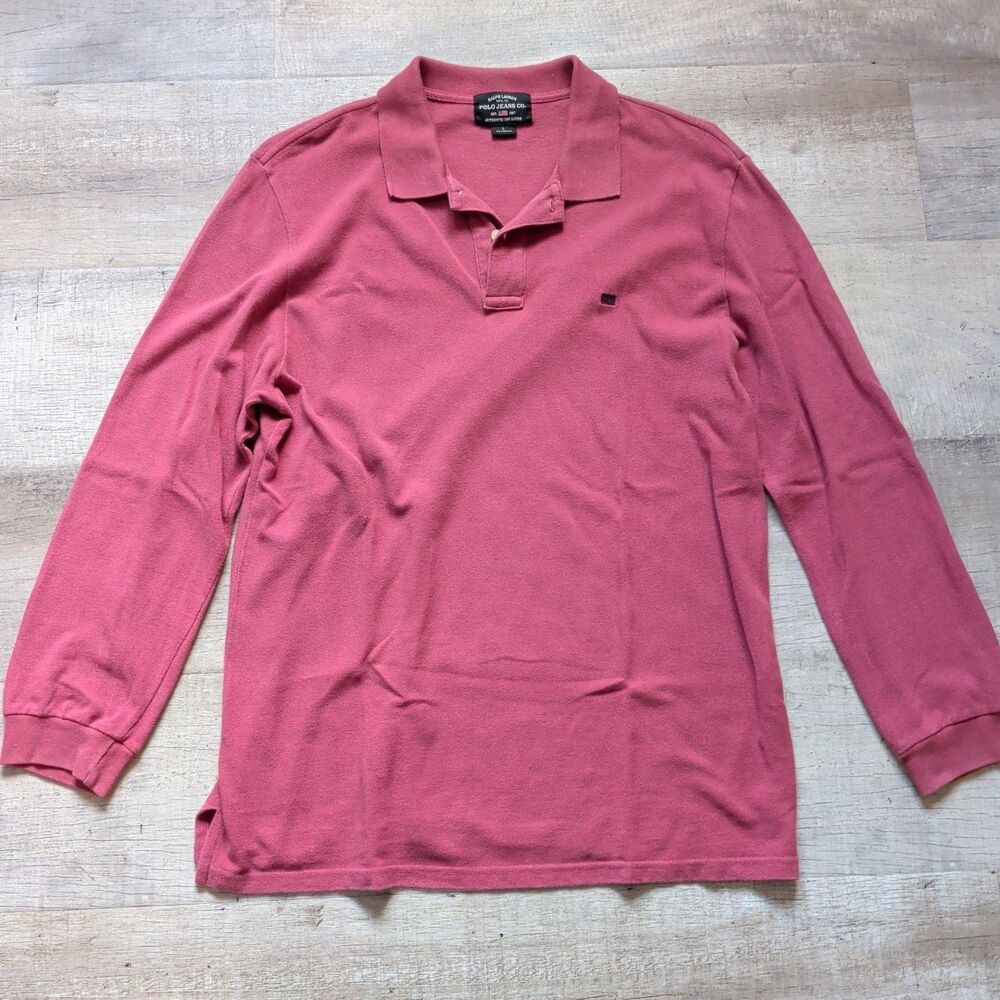 Ralph Lauren Polo Jeans Co Long Sleeve Shirt Mens L Pink Pique Polo Vintage